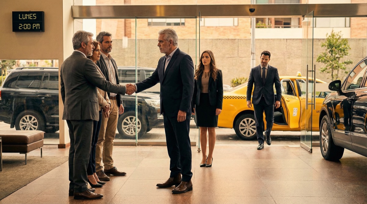 Los inversionistas llegan a FinPulso para la reunión de junta decisiva. Pero detrás de sus SUVs, un taxi descarga a Alejo Vega, regresado del exilio. El rostro de Don Hernando es piedra. Las líneas de batalla están trazadas.