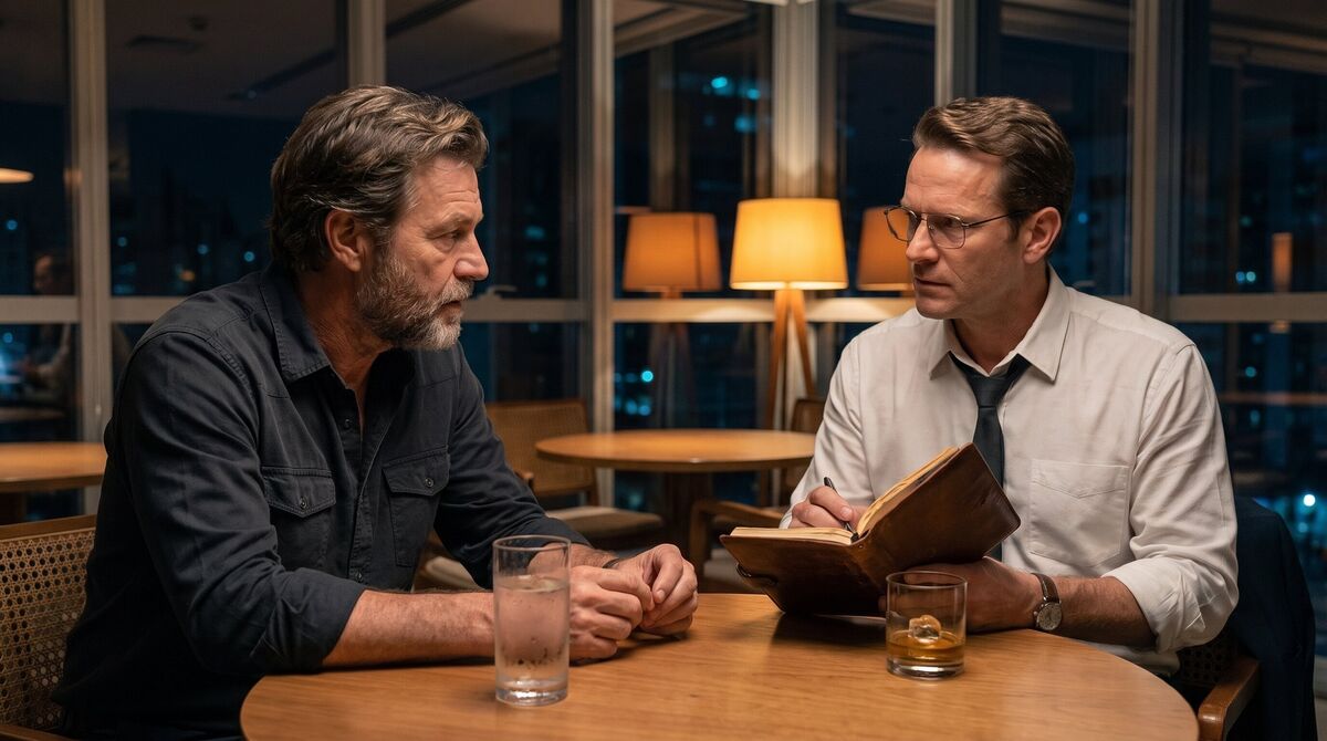 Stefan and Klaus confront the divide between technical progress and financial reality in a late-night São Paulo hotel bar.