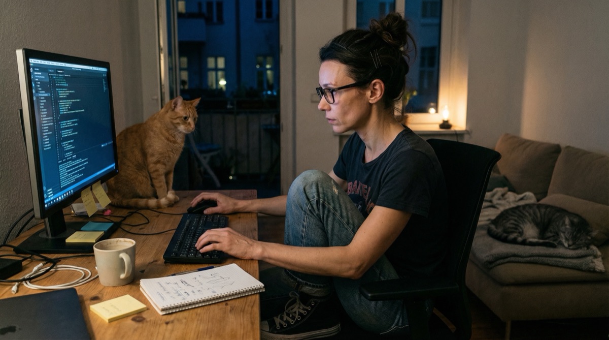 Katja buscando tarde en la noche