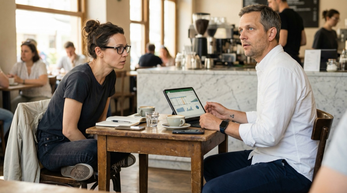 Katja y Lukas en el café